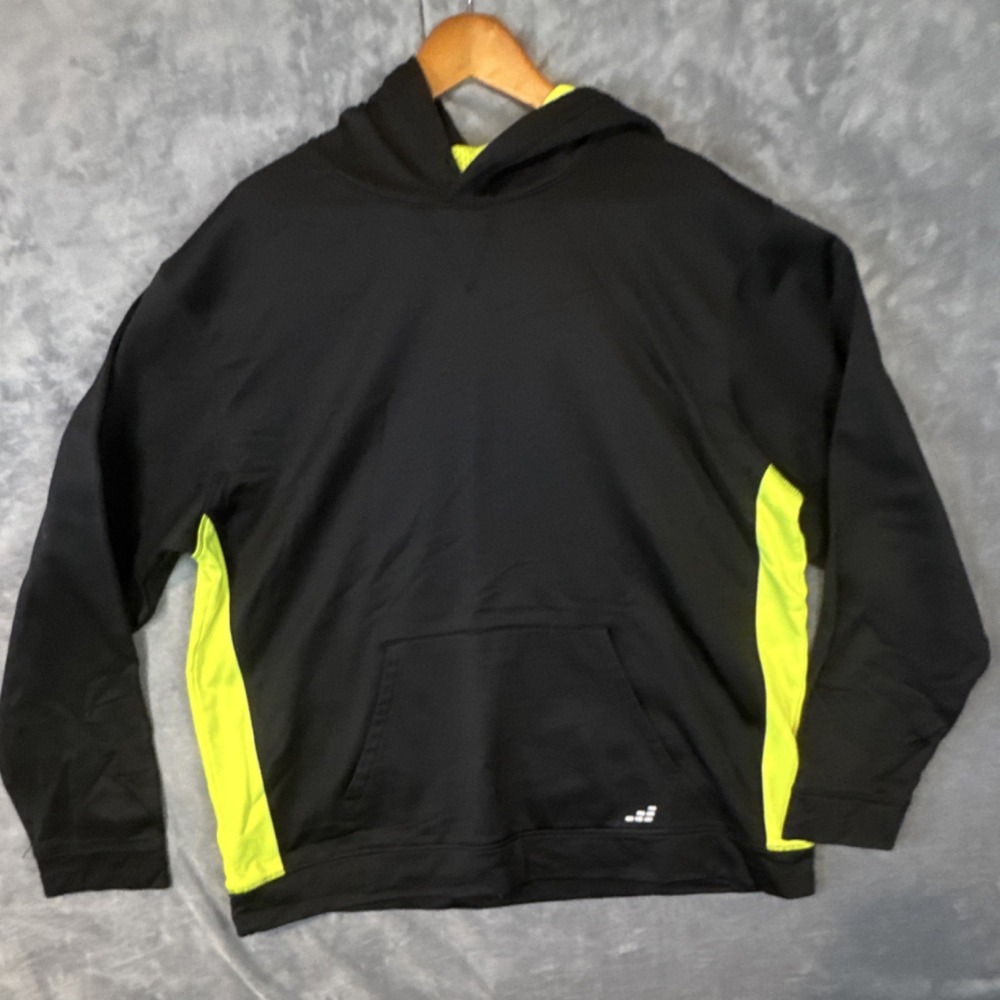 BCG Men's Black/Yellow Colorblock Fleece Pullover Hoodie XL Kangaroo Pocket